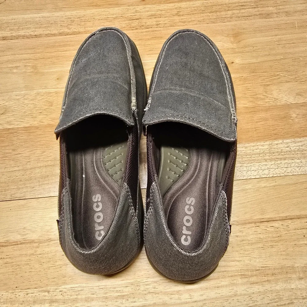 Crocs Santa Cruz Loafers Mens 10 Charcoal Grey Canvas Slip On Casual 202056